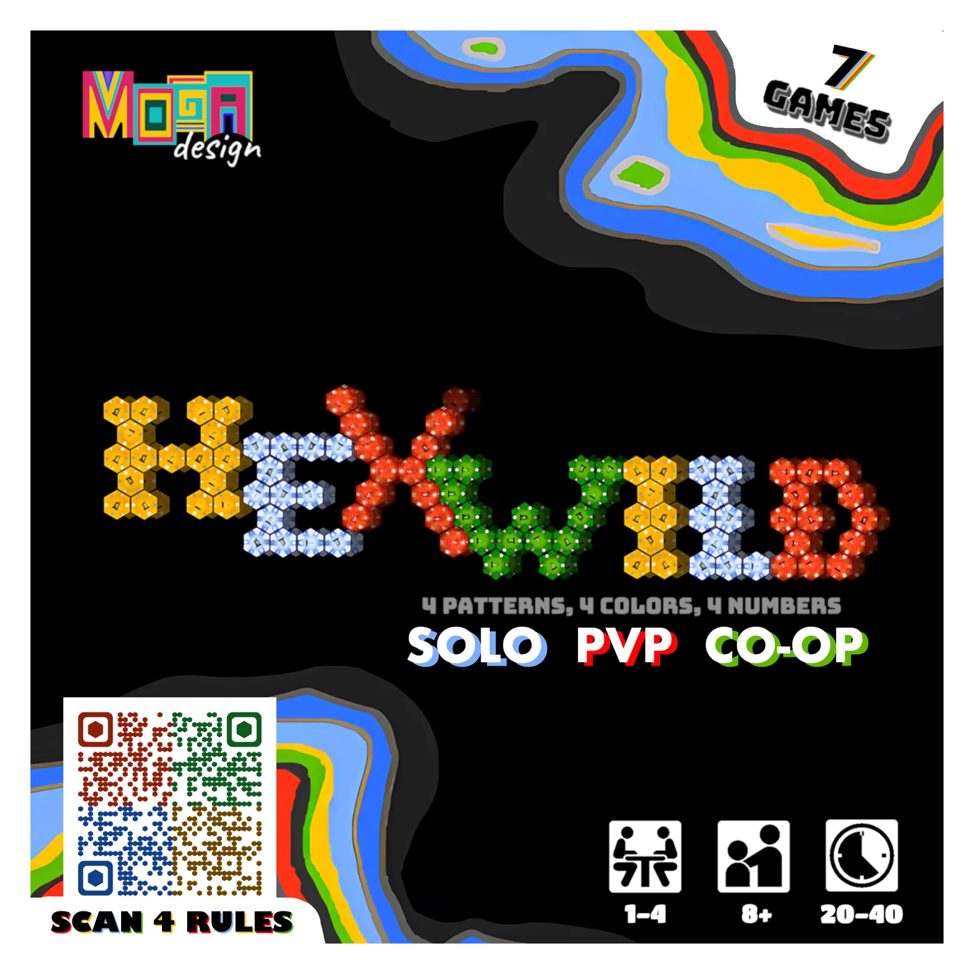 The front of the HexWild box, with the Scan 4 Rules QR code in the bottom left corner